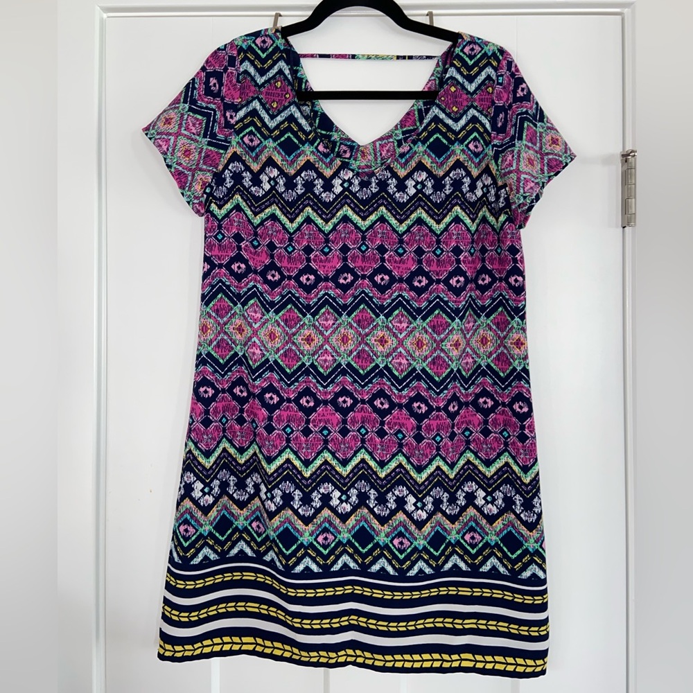 Aztec Pattern Multicolored Short Sleeve Dress